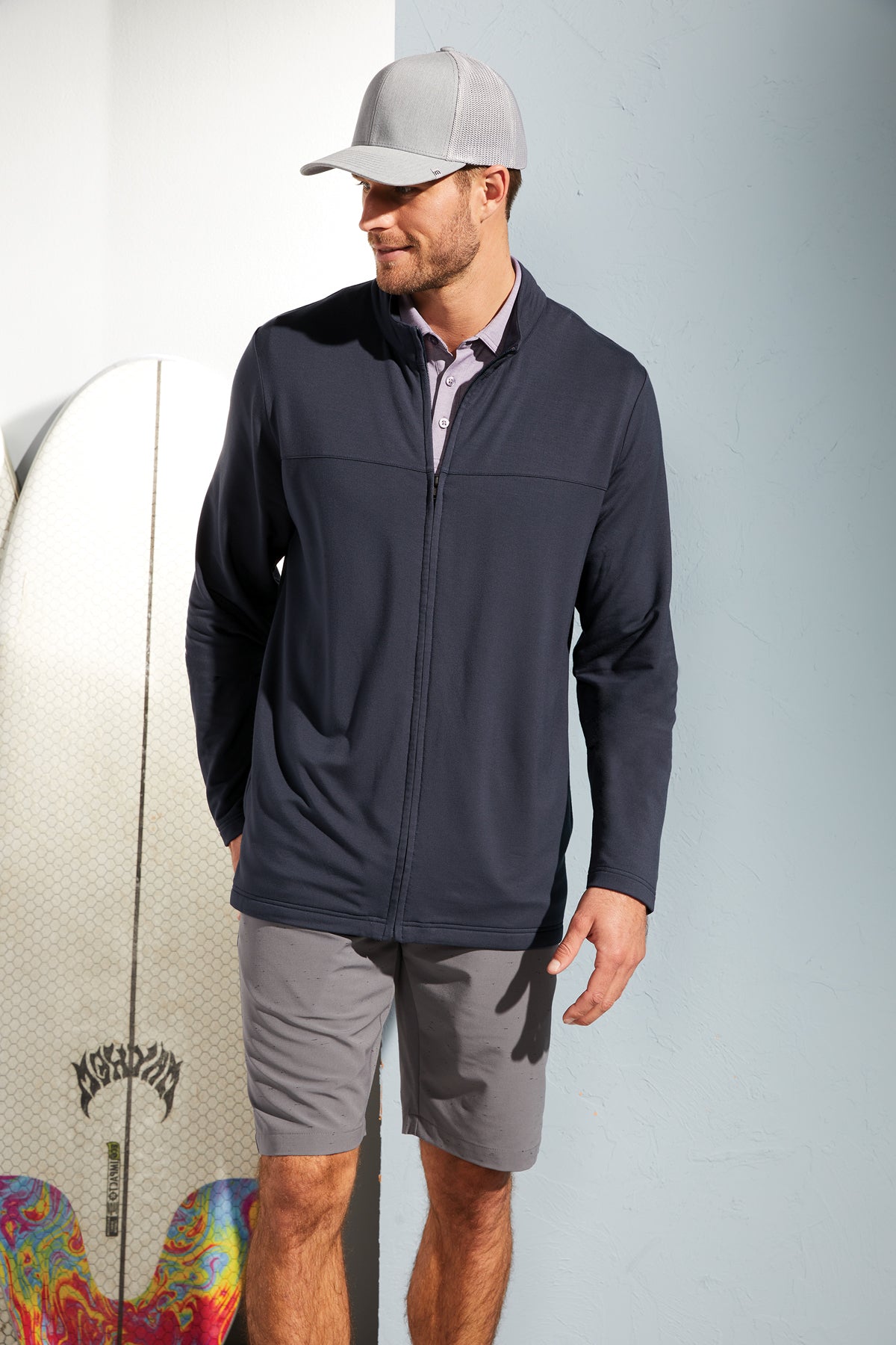 TravisMathew Newport Full-Zip Fleece in Quiet Shade Grey, view