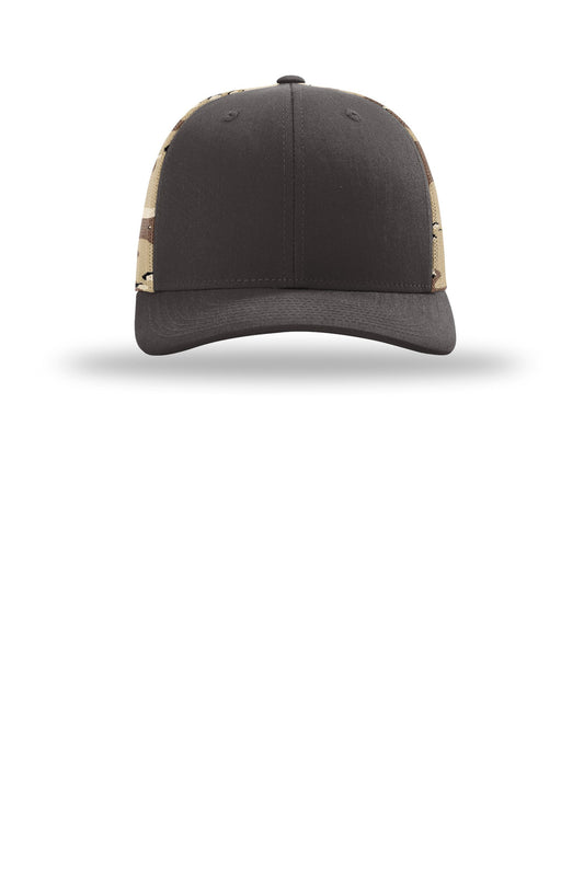Richardson Printed Mesh Trucker - Brown/ Desert Camo - flat front