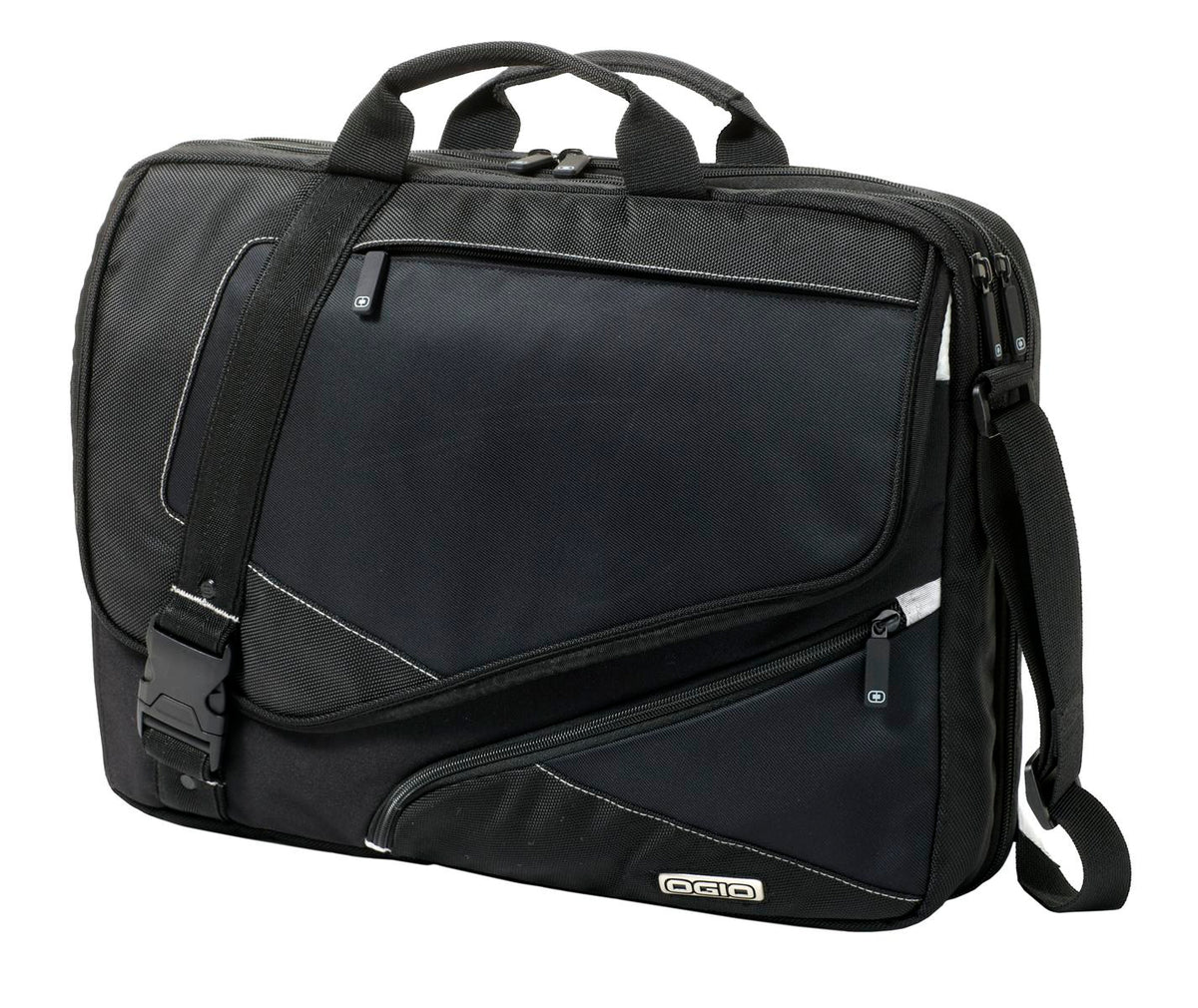 OGIO® Voyager Messenger - Black/ Petrol - front