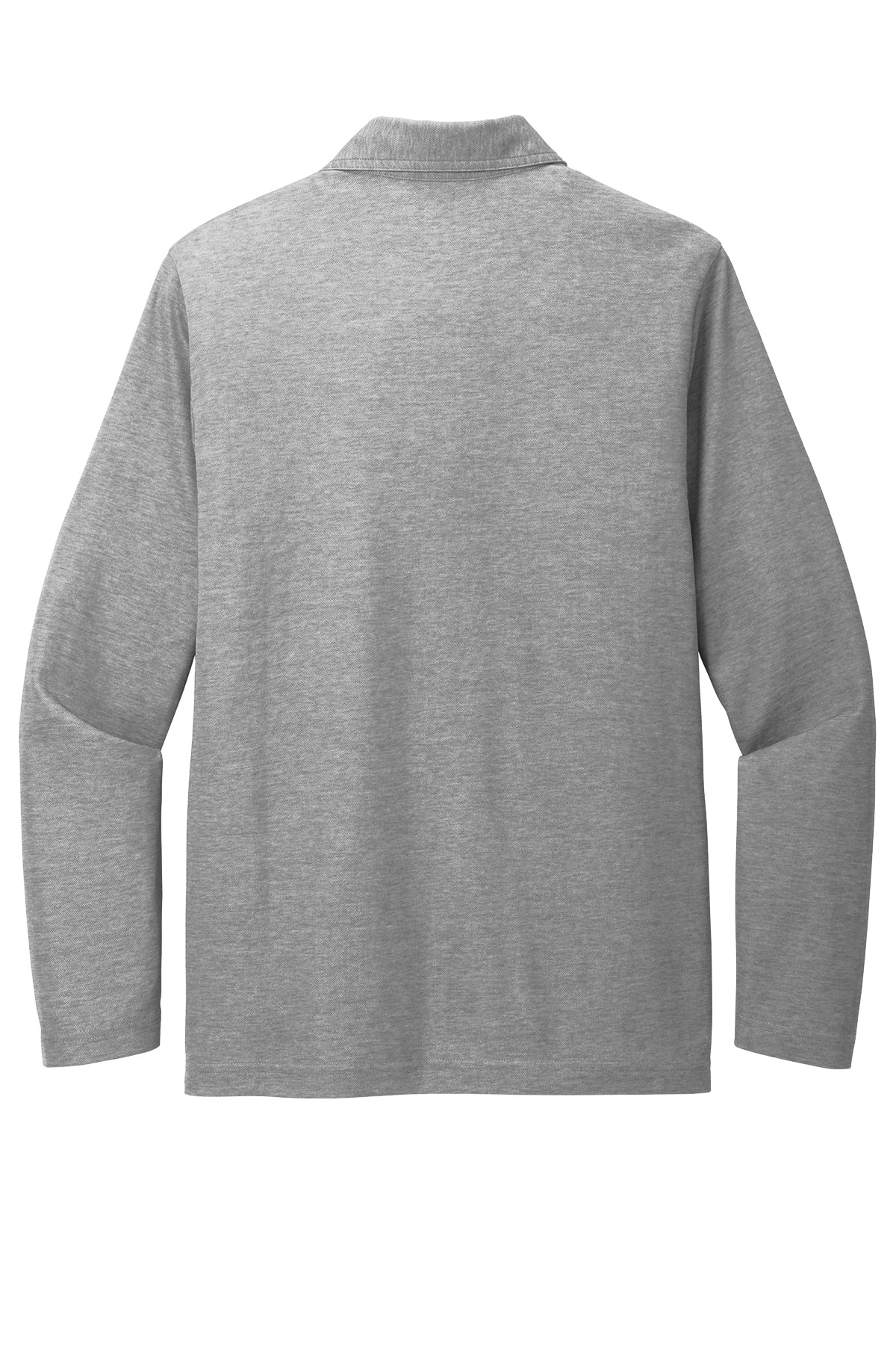 TravisMathew Oceanside Heather Long Sleeve Polo in Quiet Shade Grey Heather, back flat