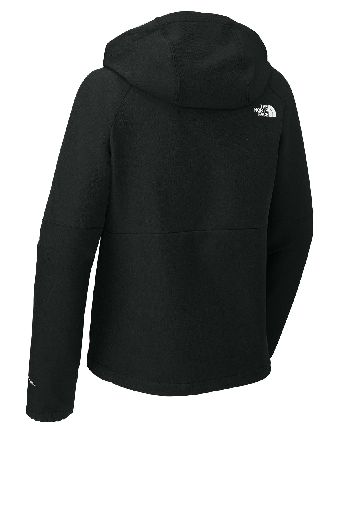 The North Face Women's Barr Lake Hooded Soft Shell Jacket in TNF Black Heather, back flat