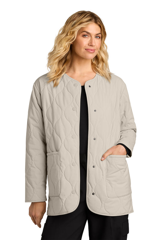 Mercer+Mettle Women’s Quilted Liner Jacket in Almond, front on model