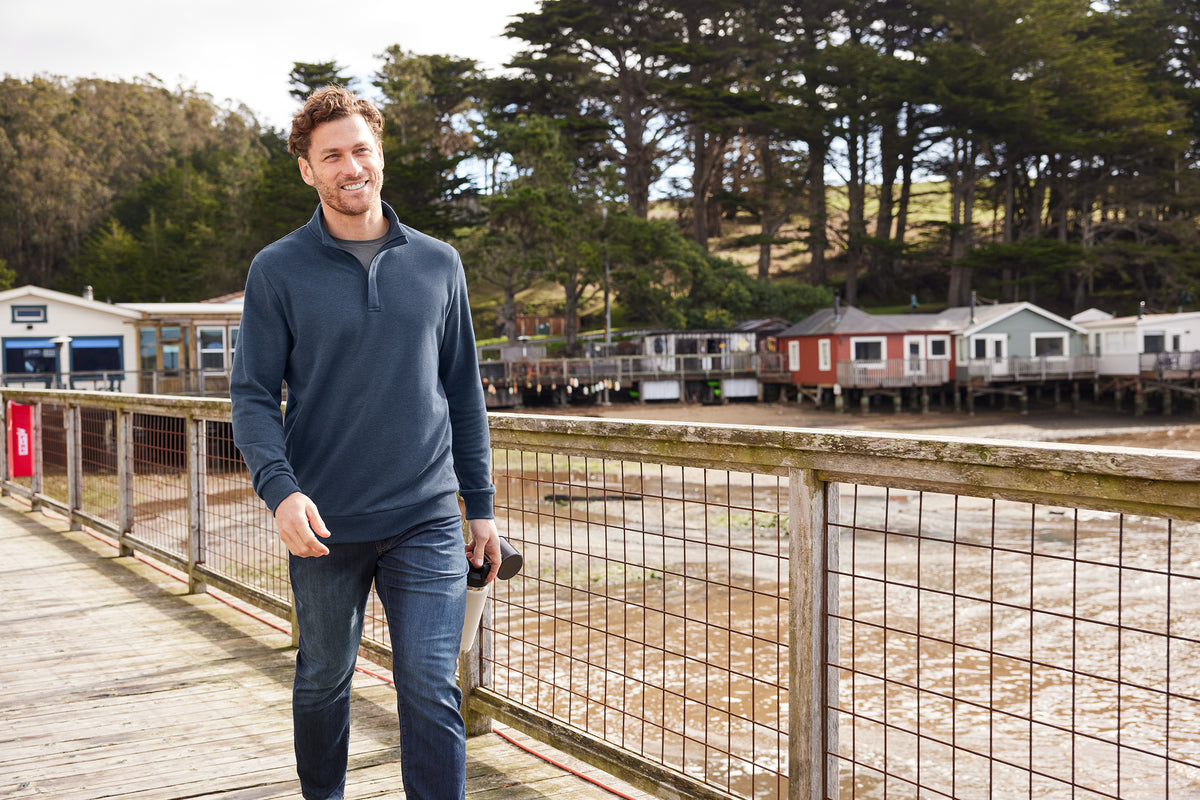 TravisMathew Ocean Villa 1/4-Zip in Natural Heather, view on model