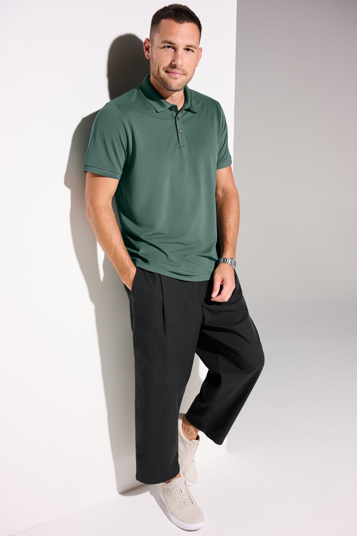 Mercer+Mettle Everyday Performance Polo in White, view on model