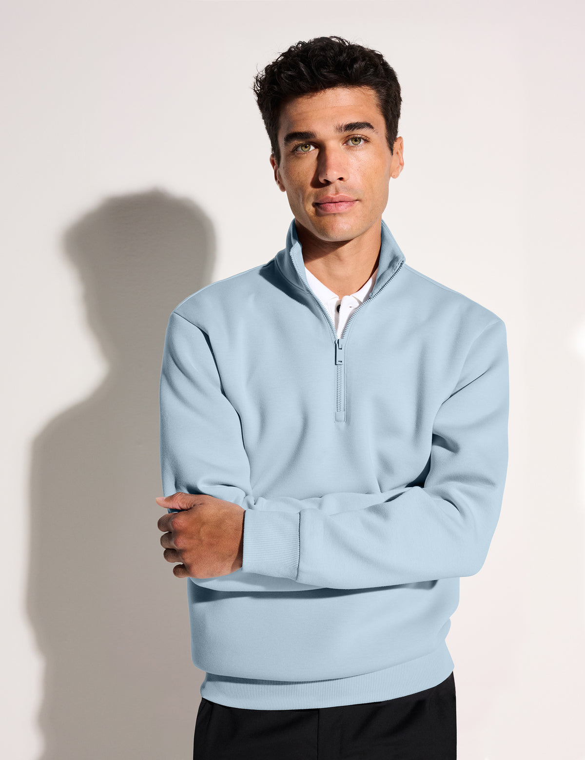 Mercer+Mettle Soft Spacer 1/4-Zip in Warm Quartz, view on model