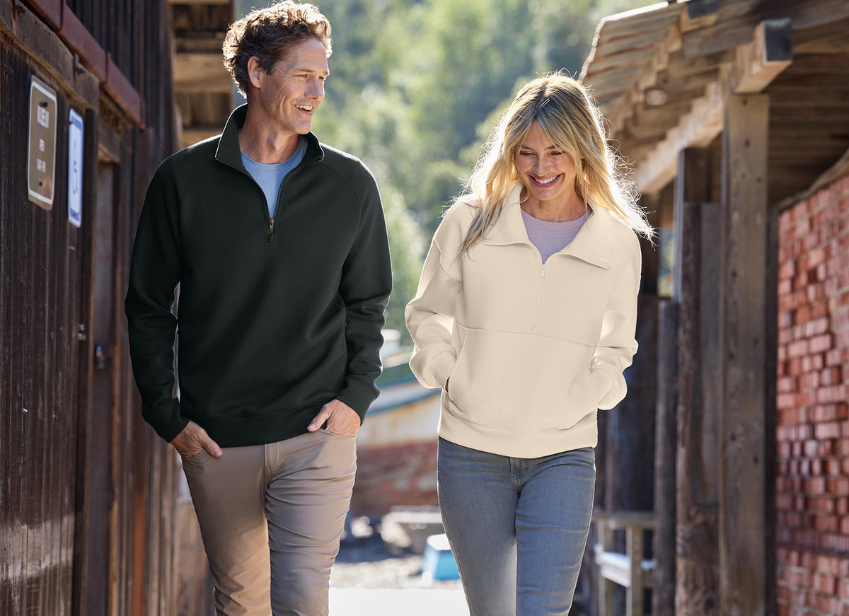 TravisMathew Momentum Shift 1/4-Zip in Quiet Shade Grey, view on model