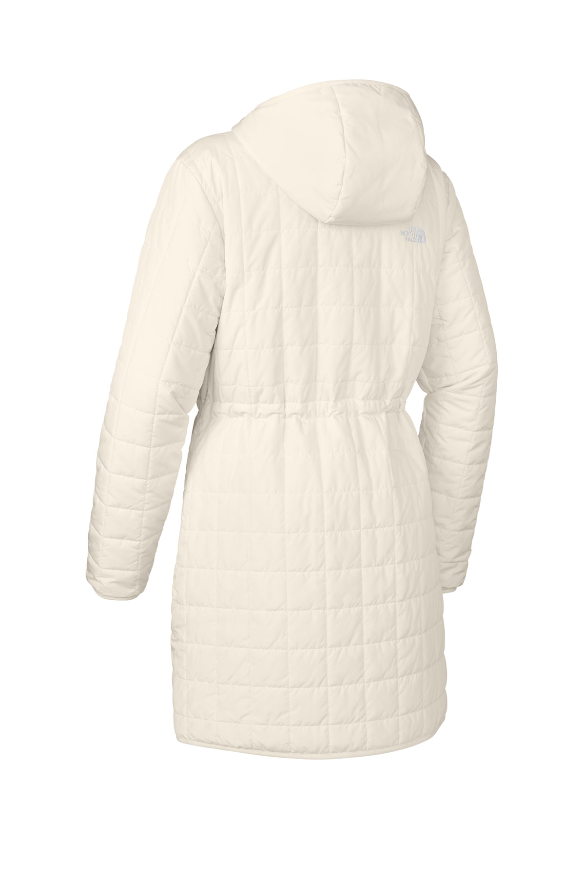 The North Face Women’s Iron Drift Quilted Hooded Parka in White Dune, back flat
