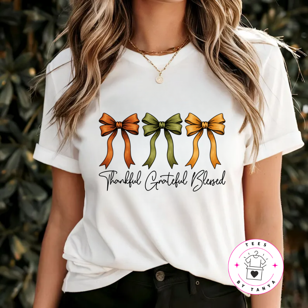 Thankful Grateful Blessed Fall Bow Shirt
