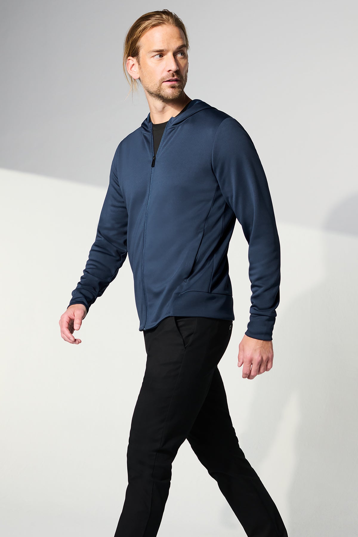 Mercer+Mettle Double-Knit Full-Zip Hoodie in Night Navy, view on model