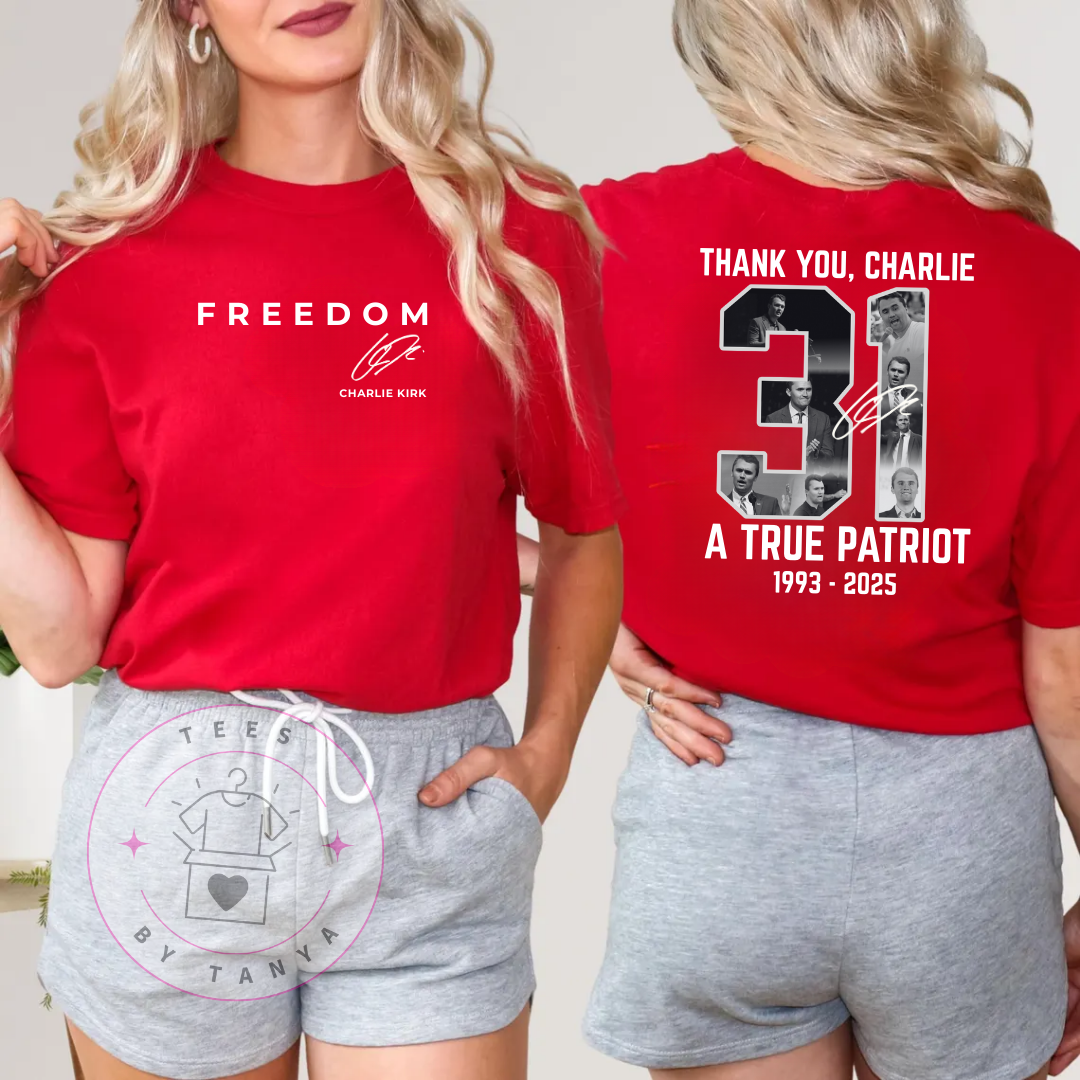 Front & Back Freedom Charlie Kirk Tribute T-Shirt