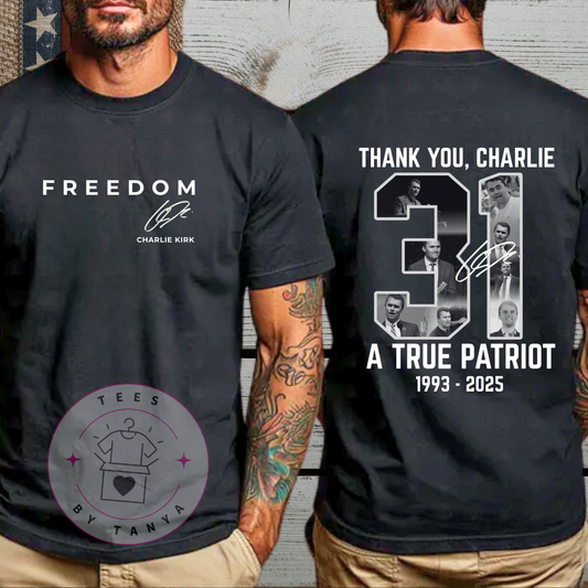 Front & Back Freedom Charlie Kirk Tribute T-Shirt