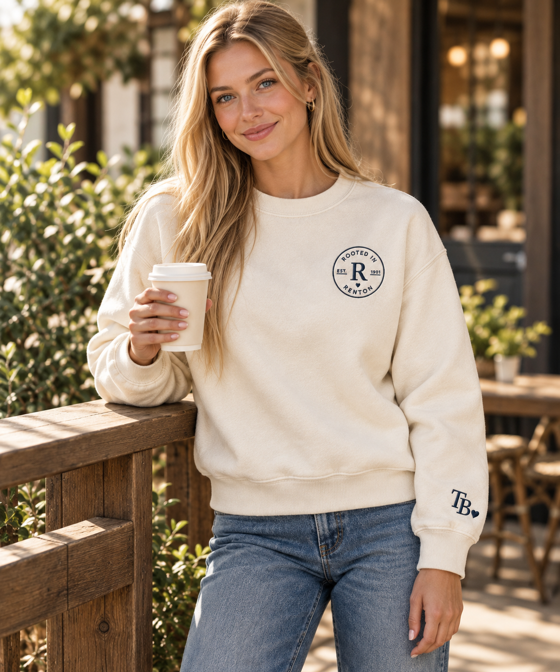 Rooted in Renton embroidered crewneck lifestyle