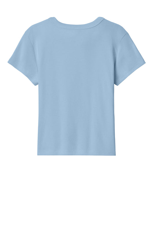 BELLA+CANVAS Women's Micro Rib Baby Tee - Solid Baby Blue Blend - flat back
