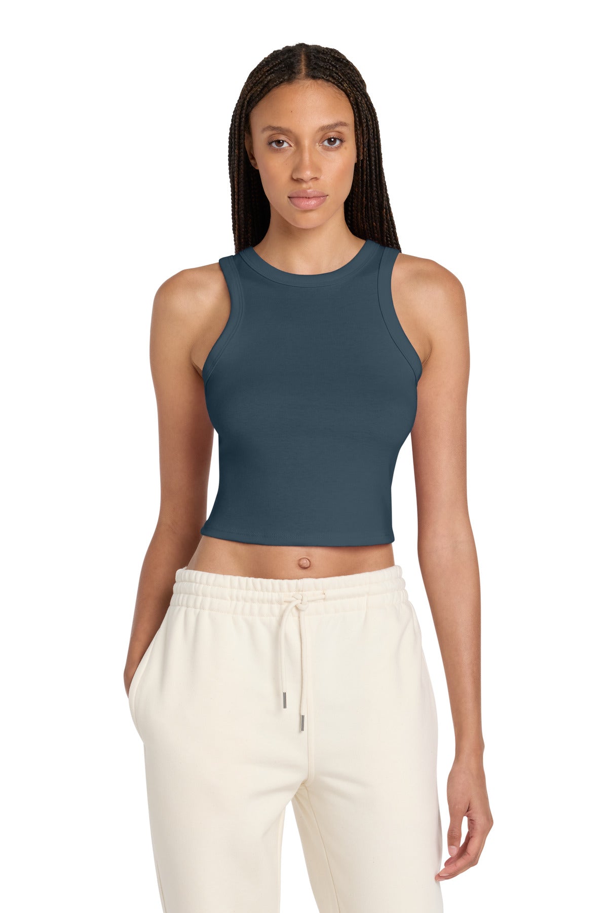 BELLA+CANVAS Women's Micro Rib Racer Tank - Solid Vintage Navy Blend - front
