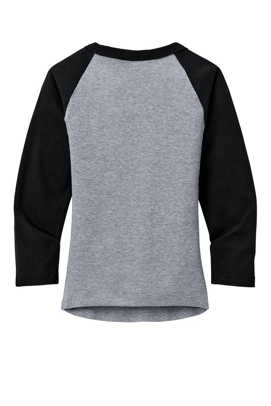 BELLA+CANVAS Women's Micro Rib 3/4 Raglan Baby Tee - Athletic Heather/ Black - flat back