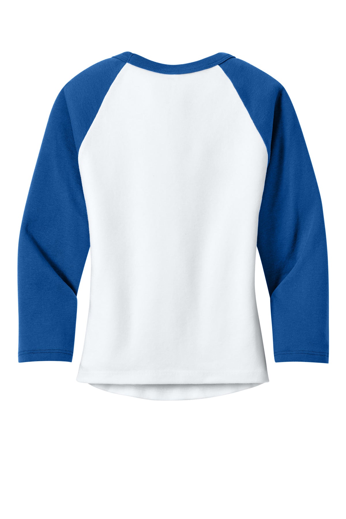 BELLA+CANVAS Women's Micro Rib 3/4 Raglan Baby Tee - White/ True Royal - flat back