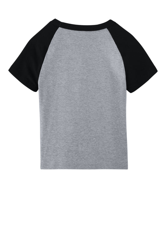 BELLA+CANVAS Women's Micro Rib Raglan Baby Tee - Athletic Heather/ Black - flat back