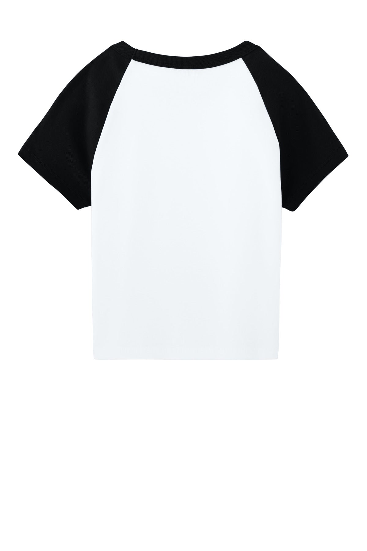 BELLA+CANVAS Women's Micro Rib Raglan Baby Tee - White/ Black - flat back