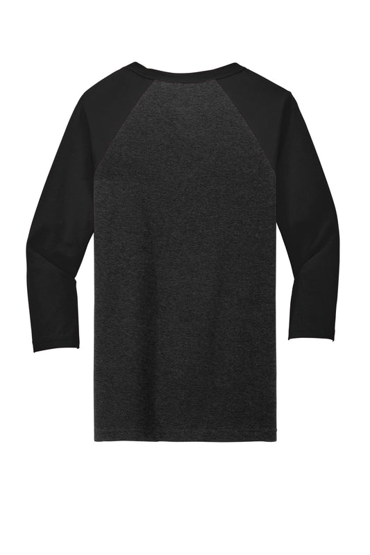 BELLA+CANVAS Unisex 3/4-Sleeve Baseball Tee - Black Heather/ Black - flat back