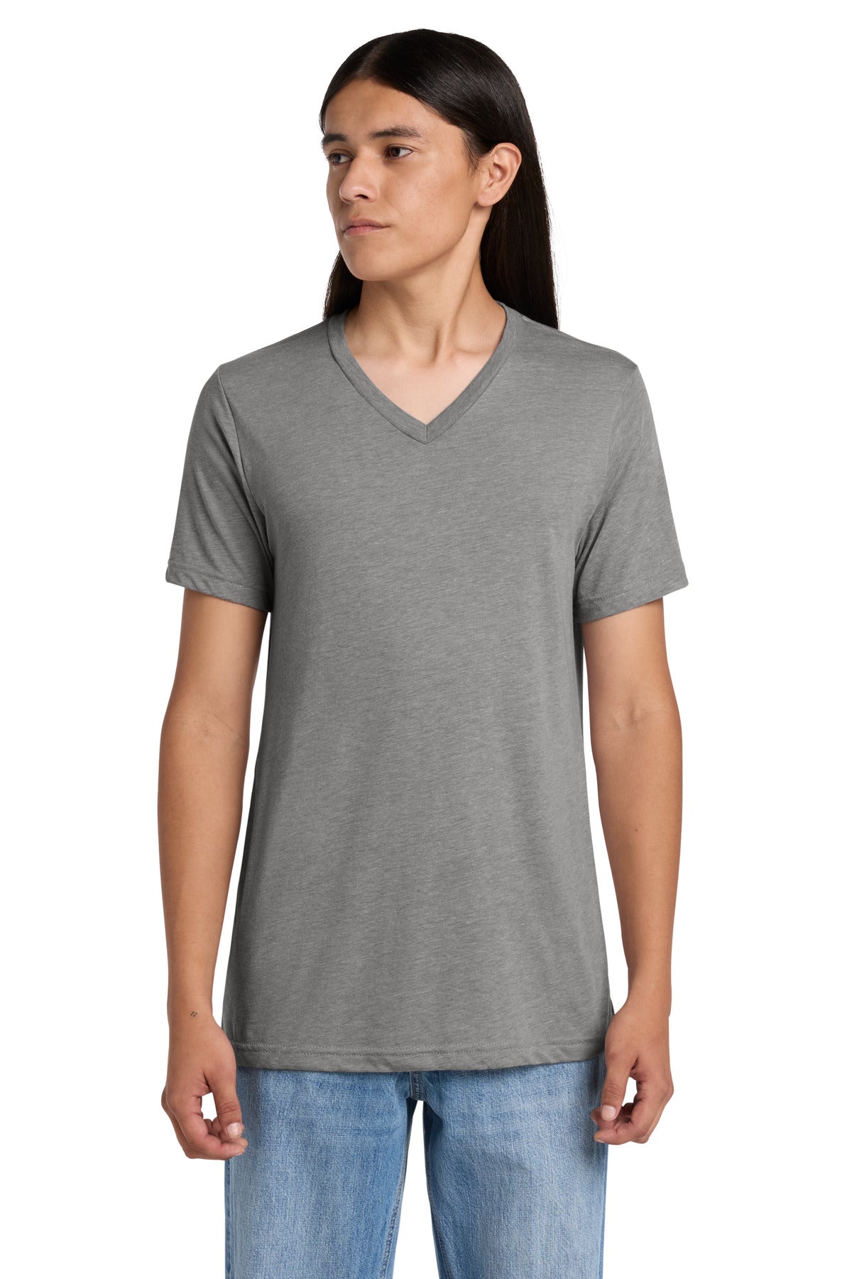BELLA+CANVAS Unisex Triblend Short Sleeve V-Neck Tee - Athletic Grey Triblend - front