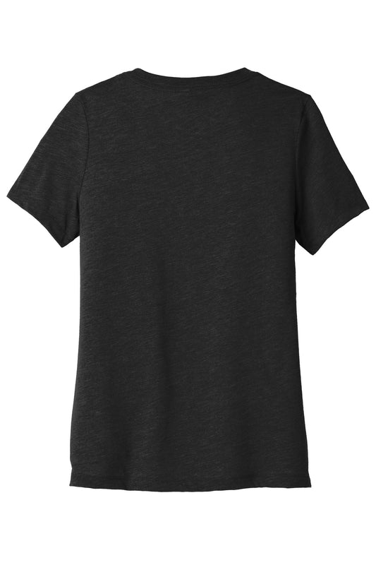 BELLA+CANVAS Women's Relaxed Heather CVC V-Neck Tee - Black Heather - flat back