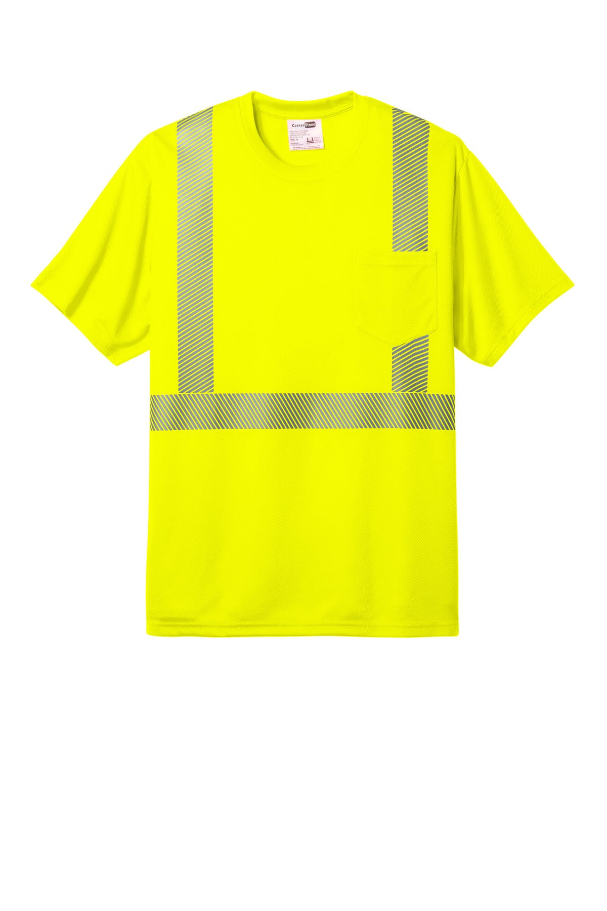 CornerStone ANSI 107 Class 2 Segmented Tape Tee - Safety Yellow - flat front