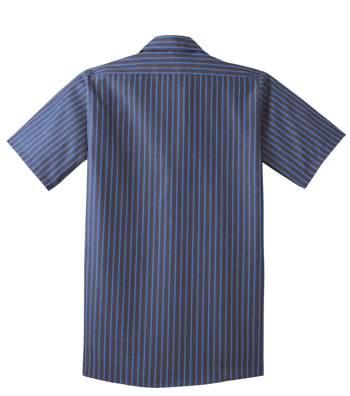 Red Kap Short Sleeve Striped Industrial Work Shirt - Grey/ Blue - flat back