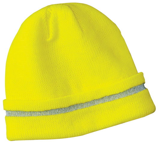 CornerStone Enhanced Visibility Beanie with Reflective Stripe - Safety Yellow/ Reflective - front
