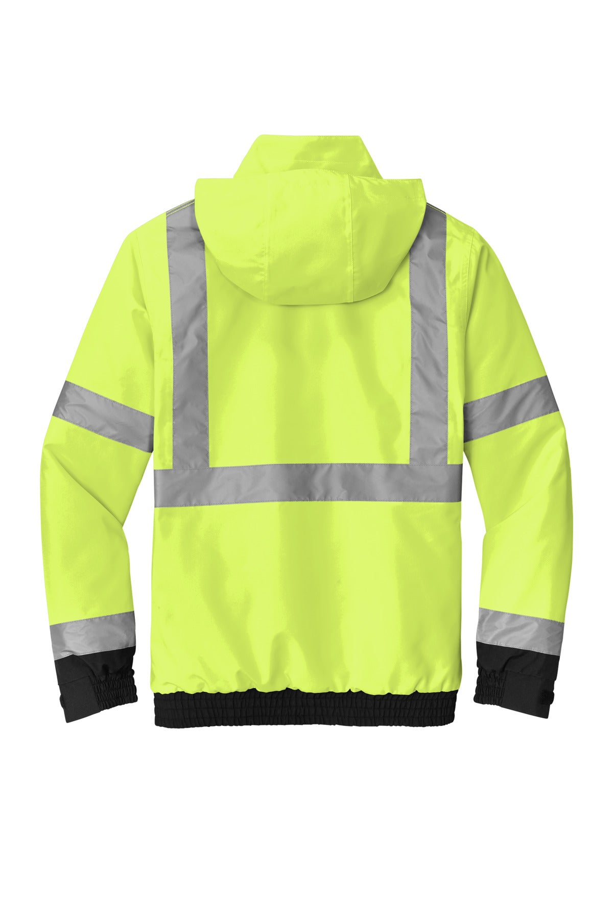 CornerStone ANSI 107 Class 3 Economy Waterproof Insulated Bomber Jacket - Safety Yellow - flat back