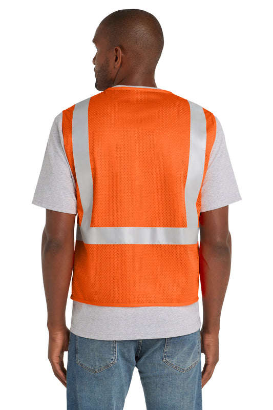 CornerStone ANSI 107 Class 2 Mesh Zippered Vest - Safety Orange - back