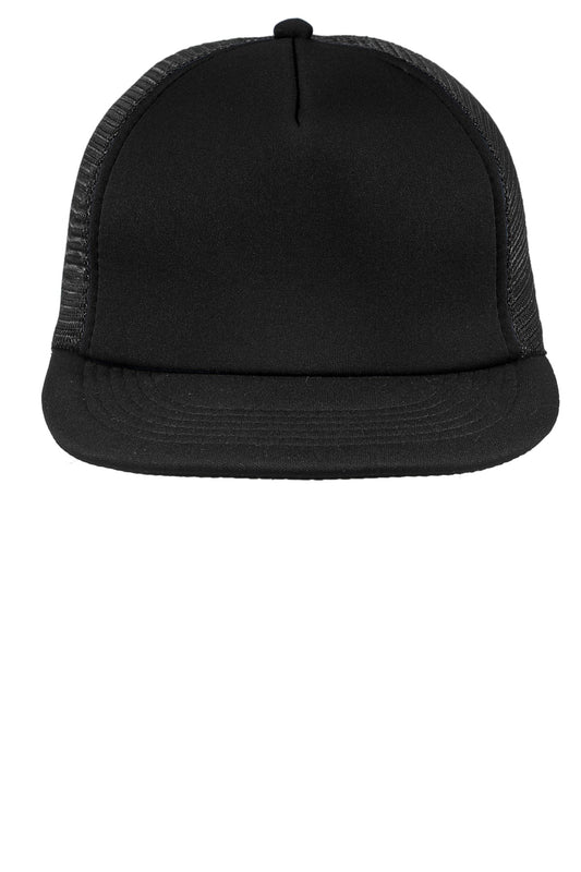 District Flat Bill Snapback Trucker Cap - Black - flat front