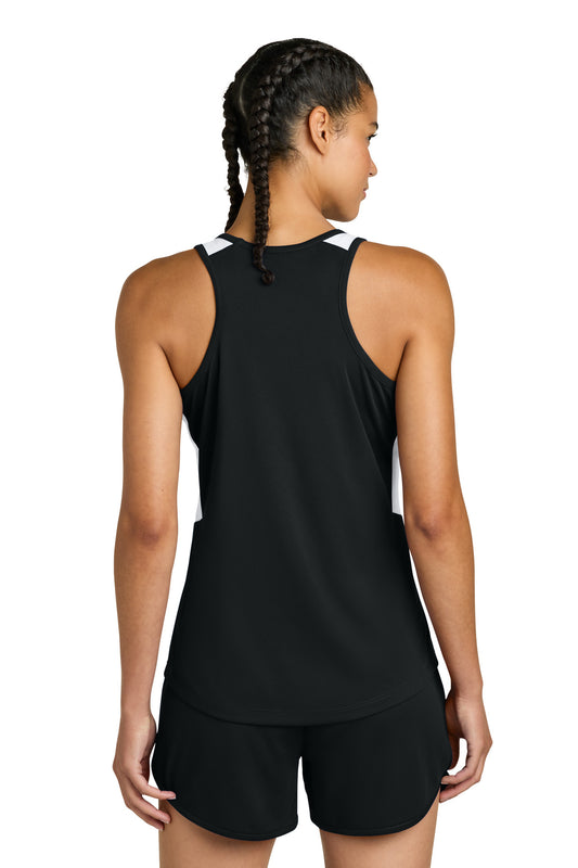 Sport-Tek Women's Club Track Tank - Black/ White - back