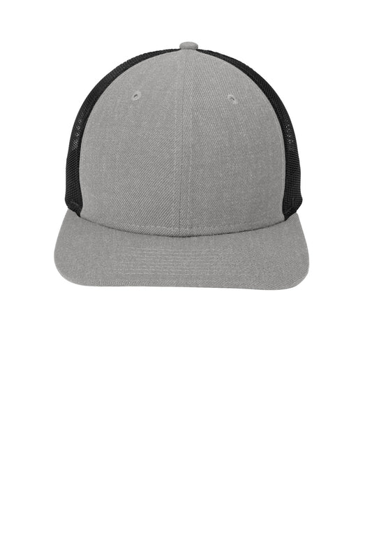 New Era Snapback Low Profile Trucker Cap - Heather Grey/ Black - flat front