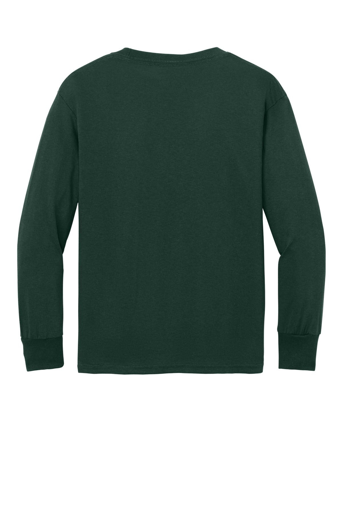 Port & Company Youth Long Sleeve Core Cotton Tee - Dark Green - flat back