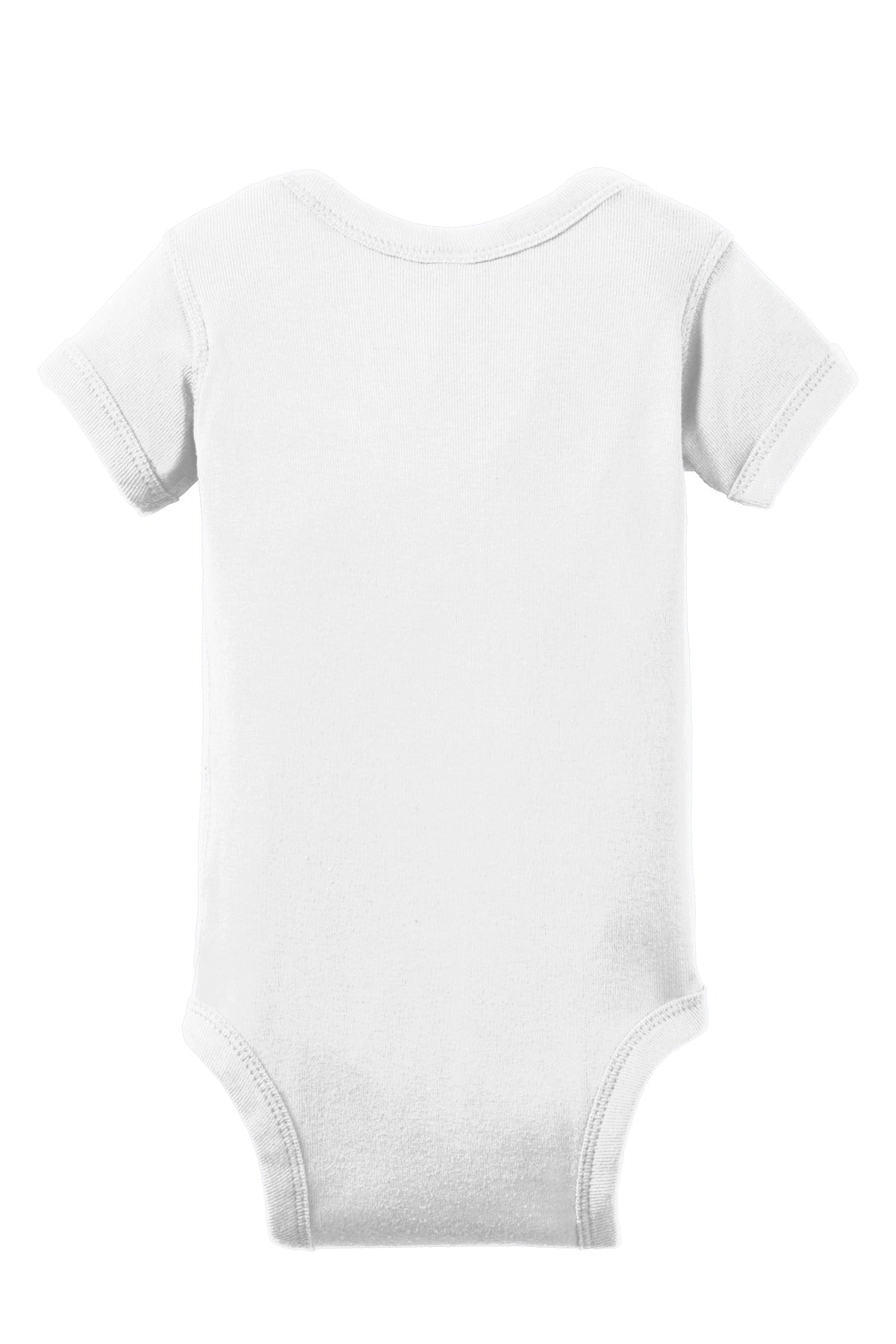 Rabbit Skins Infant Short Sleeve Baby Rib Bodysuit - White - flat back