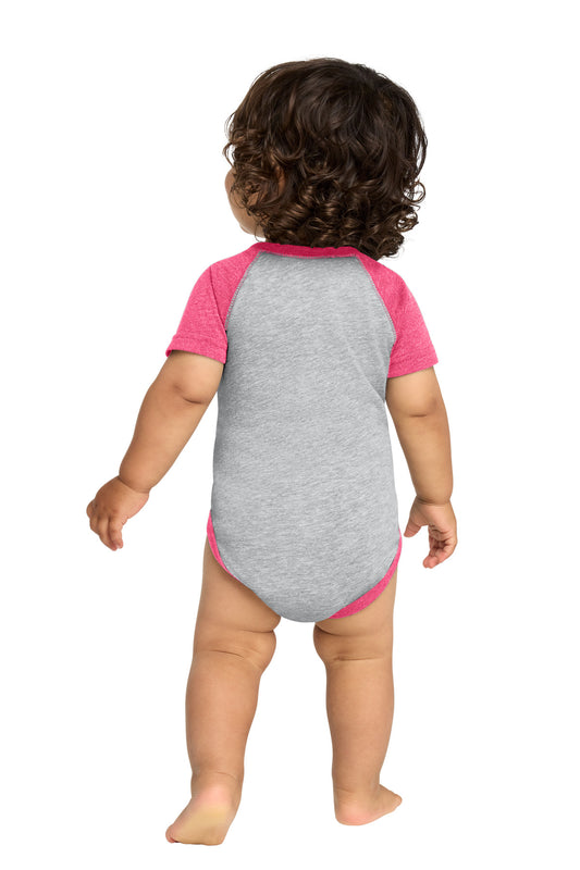 Rabbit Skins Infant Baseball Fine Jersey Bodysuit - Vintage Heather/ Vintage Hot Pink - back