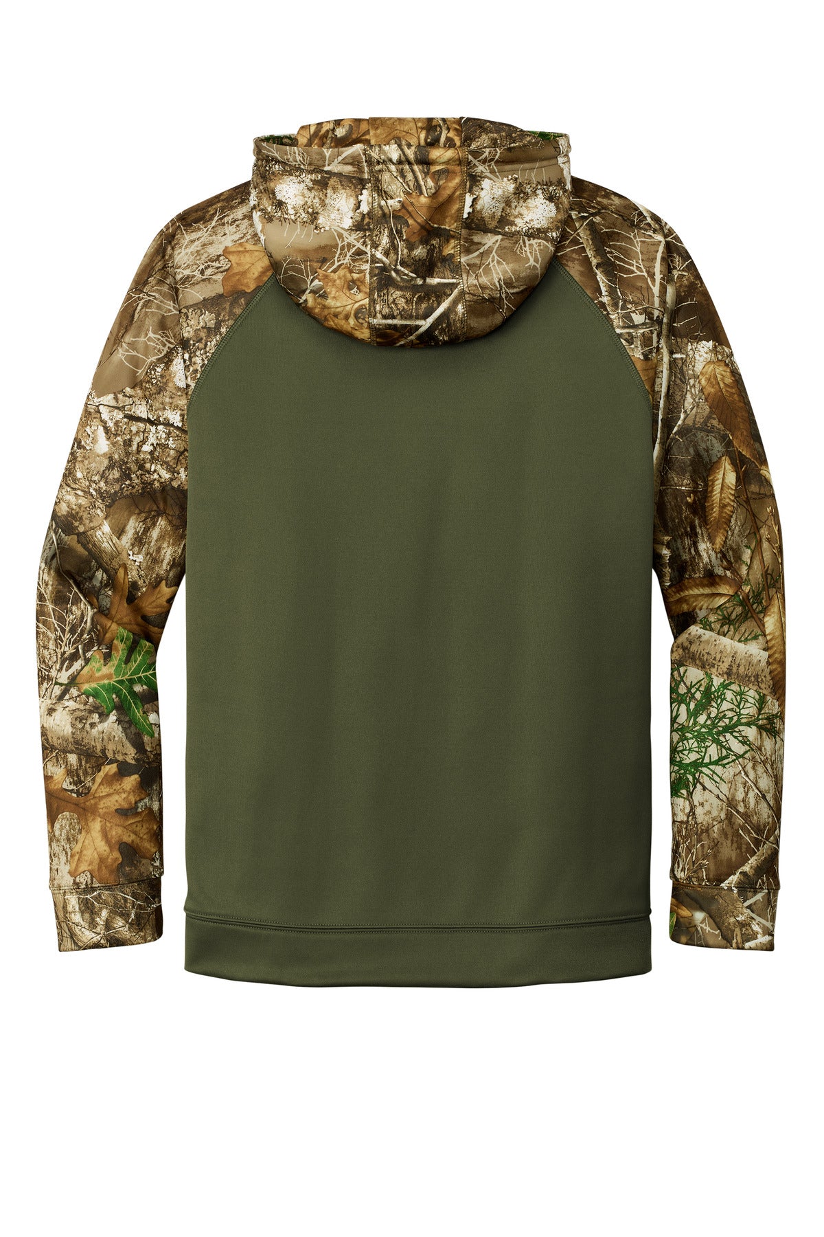 Russell Outdoors Realtree Performance Colorblock Full-Zip Hoodie - Olive Drab Green/ Realtree Edge - flat back