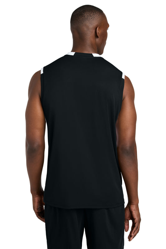Sport-Tek Club Sleeveless V-Neck - Black/ White - back