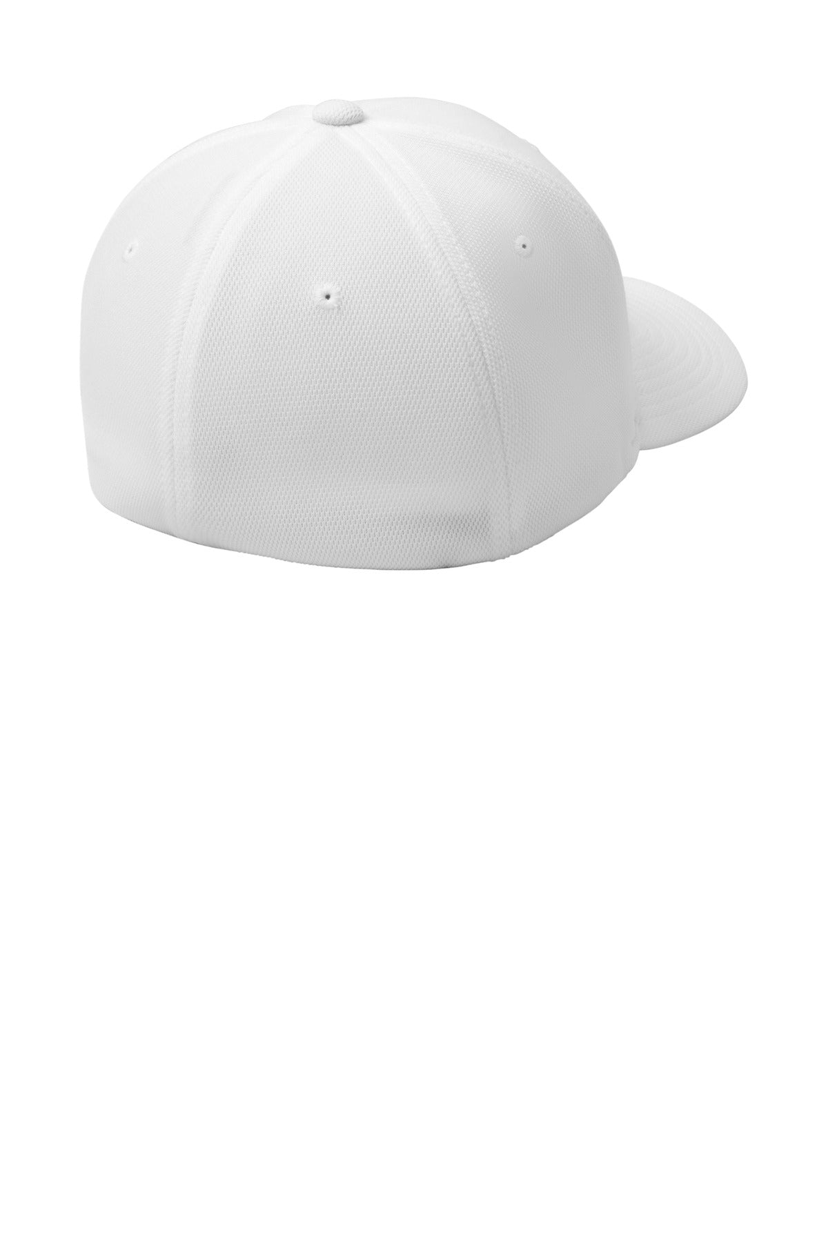 Sport-Tek Flexfit Cool & Dry Poly Block Mesh Cap - White - flat back
