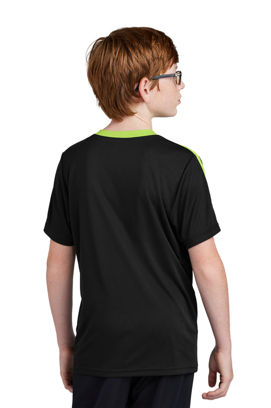 Sport-Tek Youth Competitor United Crew - Black/ Lime Shock - back