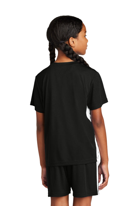 Sport-Tek Youth Competitor United V-Neck - Black/ White - back