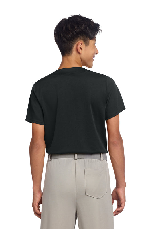 Sport-Tek Youth PosiCharge Tough Mesh Full-Button Jersey - Black - back