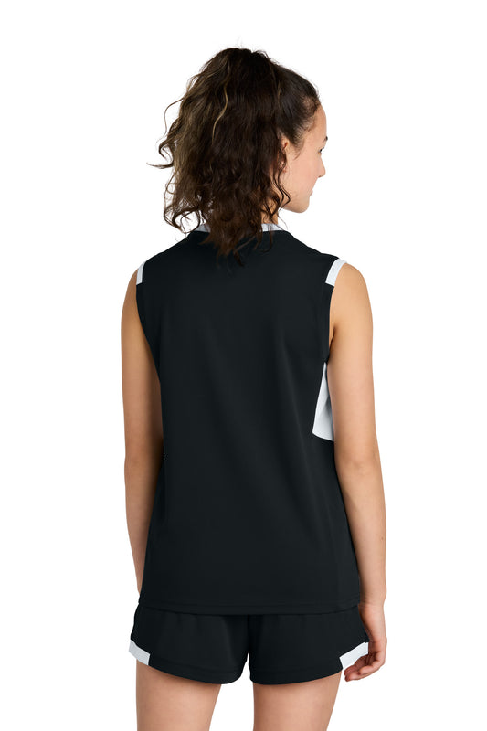 Sport-Tek Youth Club Sleeveless V-Neck - Black/ White - back