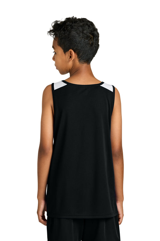 Sport-Tek Youth Club Track Tank - Black/ White - back