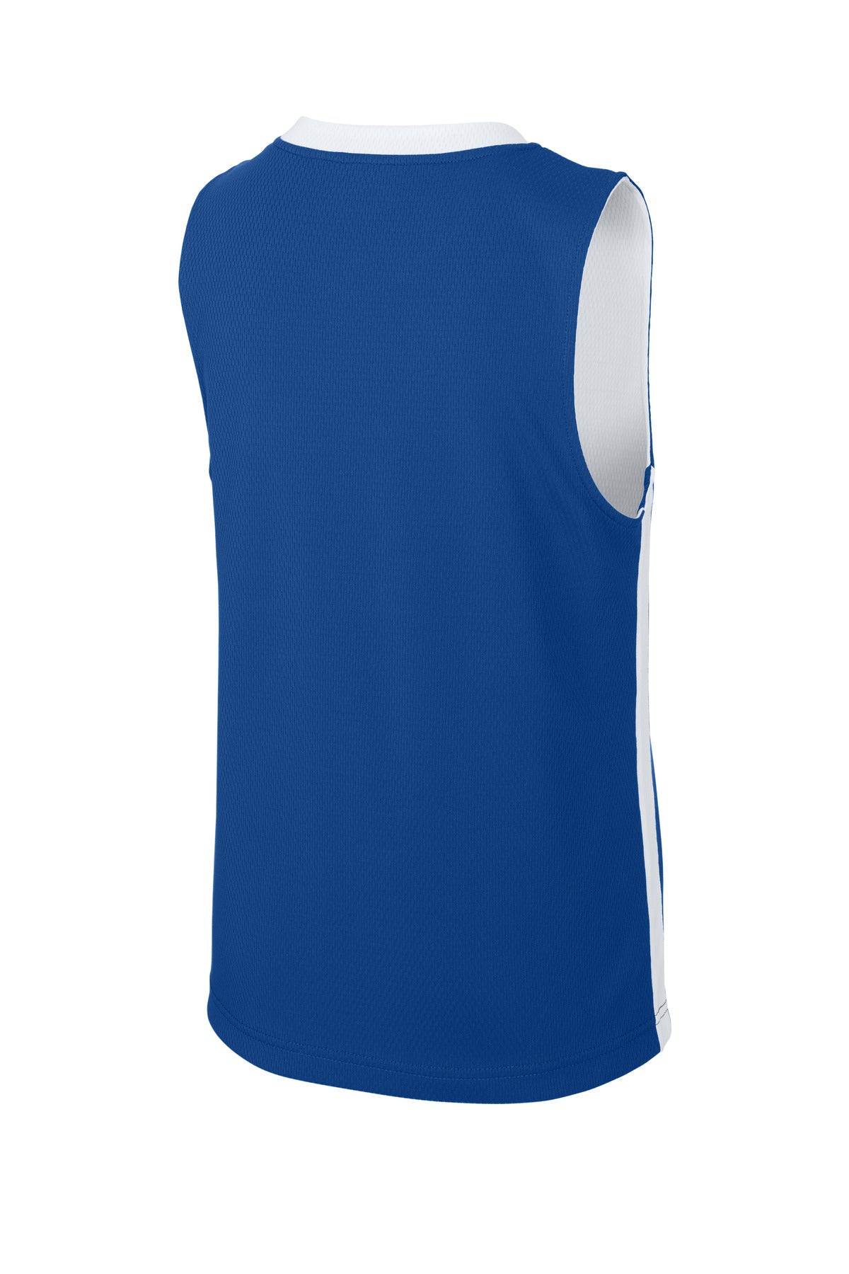 Sport-Tek Youth Rival Basketball Rev Jersey - True Royal/ White - flat back