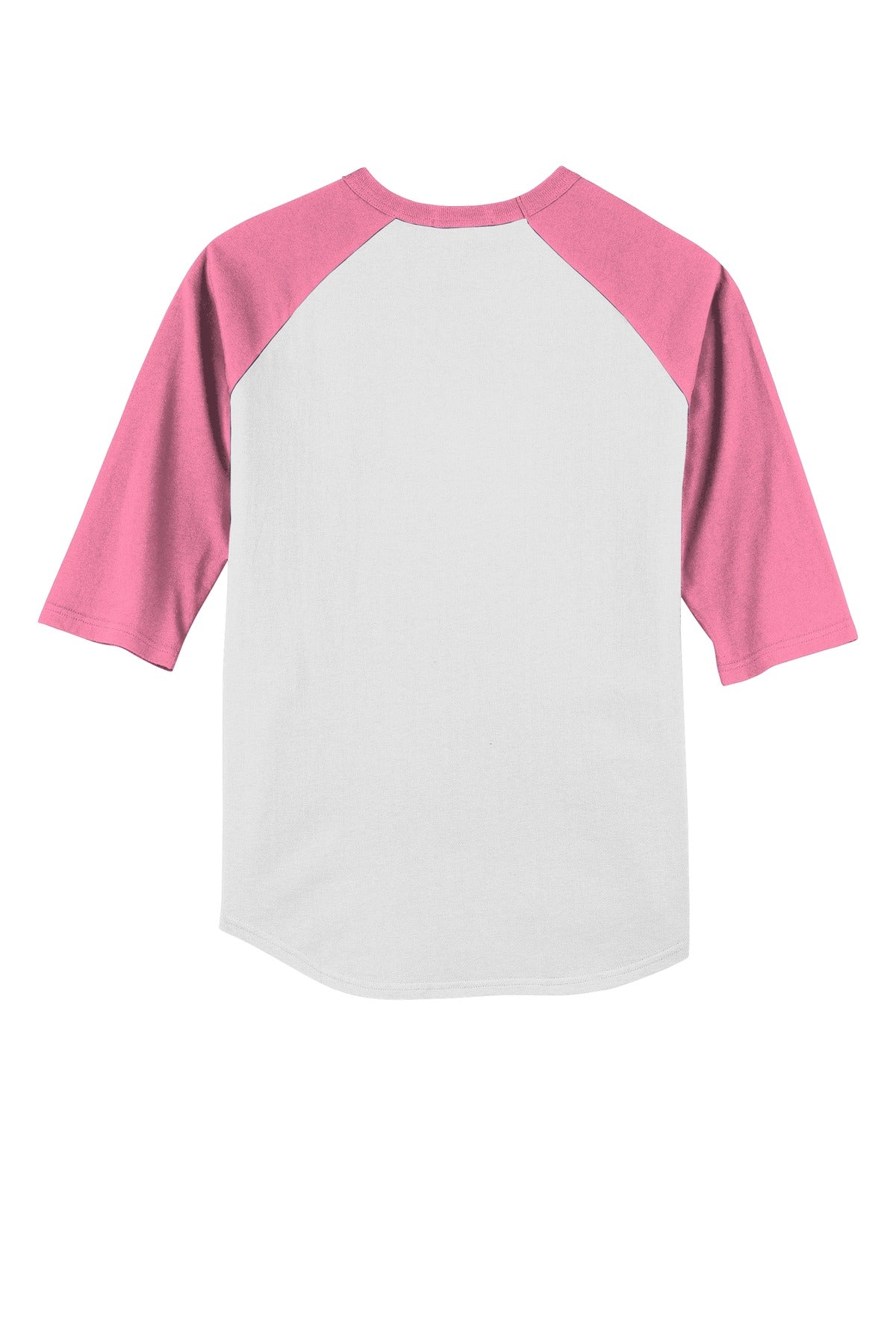 Sport-Tek Youth Colorblock Raglan Jersey - White/ Bright Pink - flat back