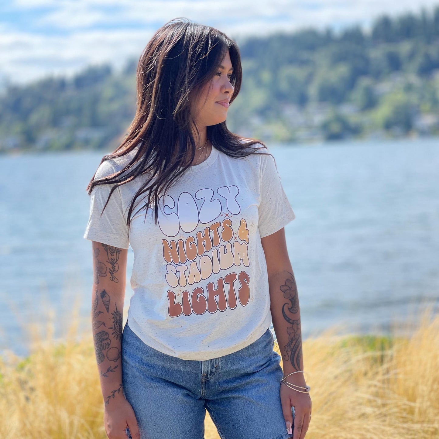 Cozy Nights & Stadium Lights Tee, Football Lover Shirt, Fall Sports Tee, Game Day Shirt