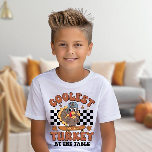 Cutest & Coolest Turkey on the Table Kids Sweatshirt, Hoodie, or T-Shirt - Thanksgiving Turkey Design for Kids, Toddler Thanksgiving Outfit