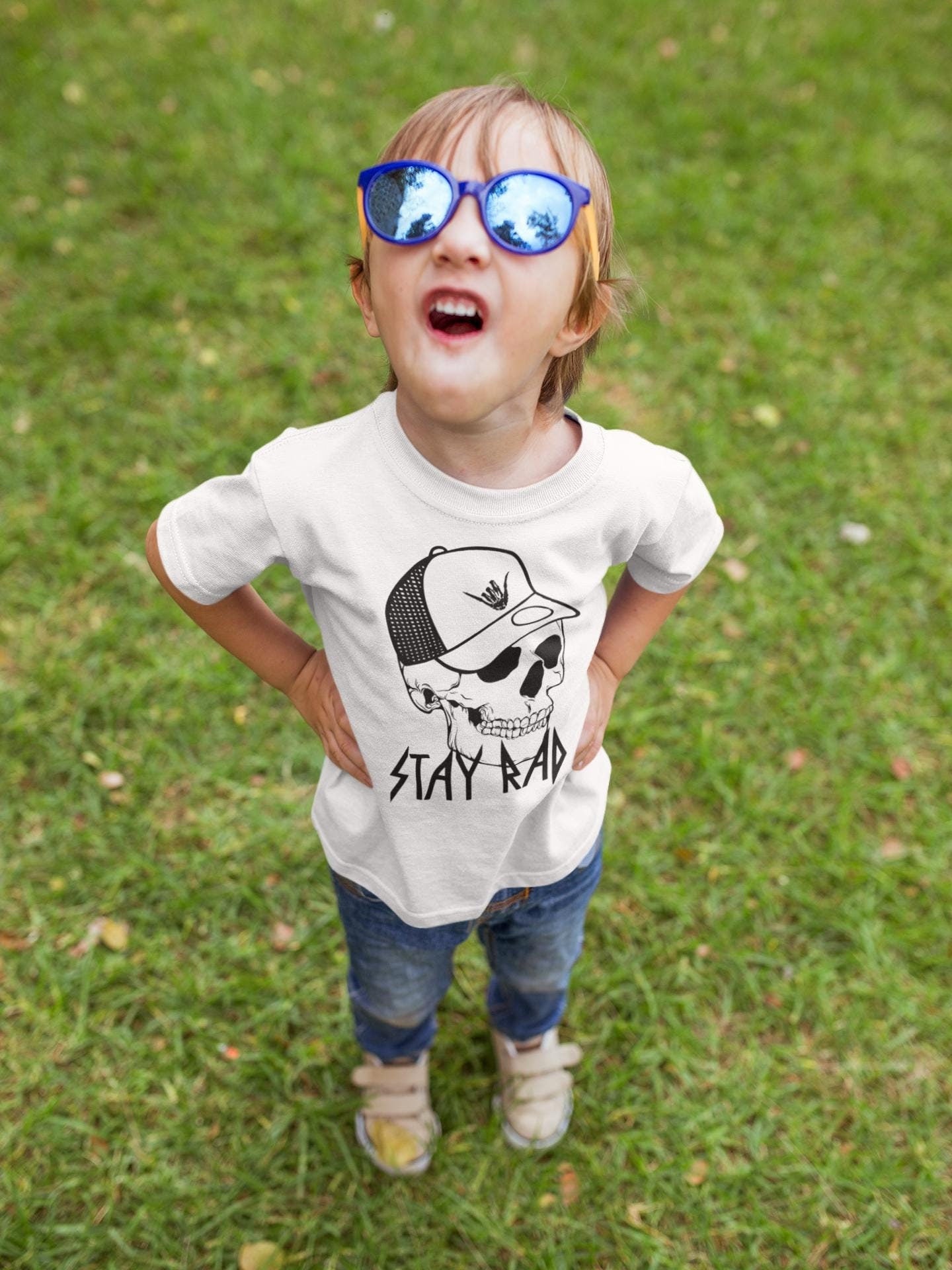 Kids "Stay Rad" Skull Graphic T-Shirt, Sweatshirt, or Hoodie – Cool Skull Design with Hang Loose Hat