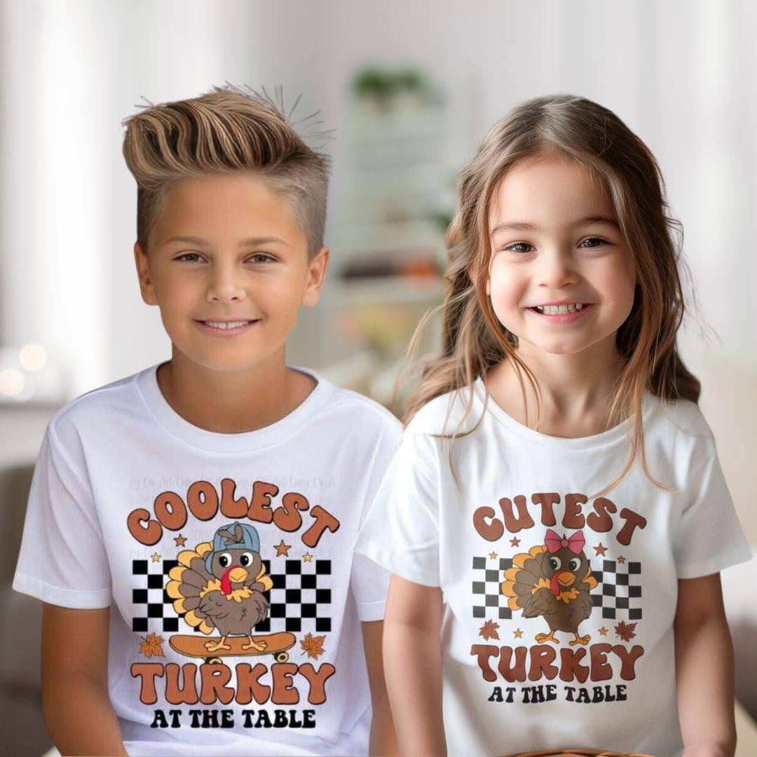Cutest & Coolest Turkey on the Table Kids Sweatshirt, Hoodie, or T-Shirt - Thanksgiving Turkey Design for Kids, Toddler Thanksgiving Outfit